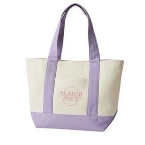 Trader Joe's Cream and Lavender Canvas Tote Large Size